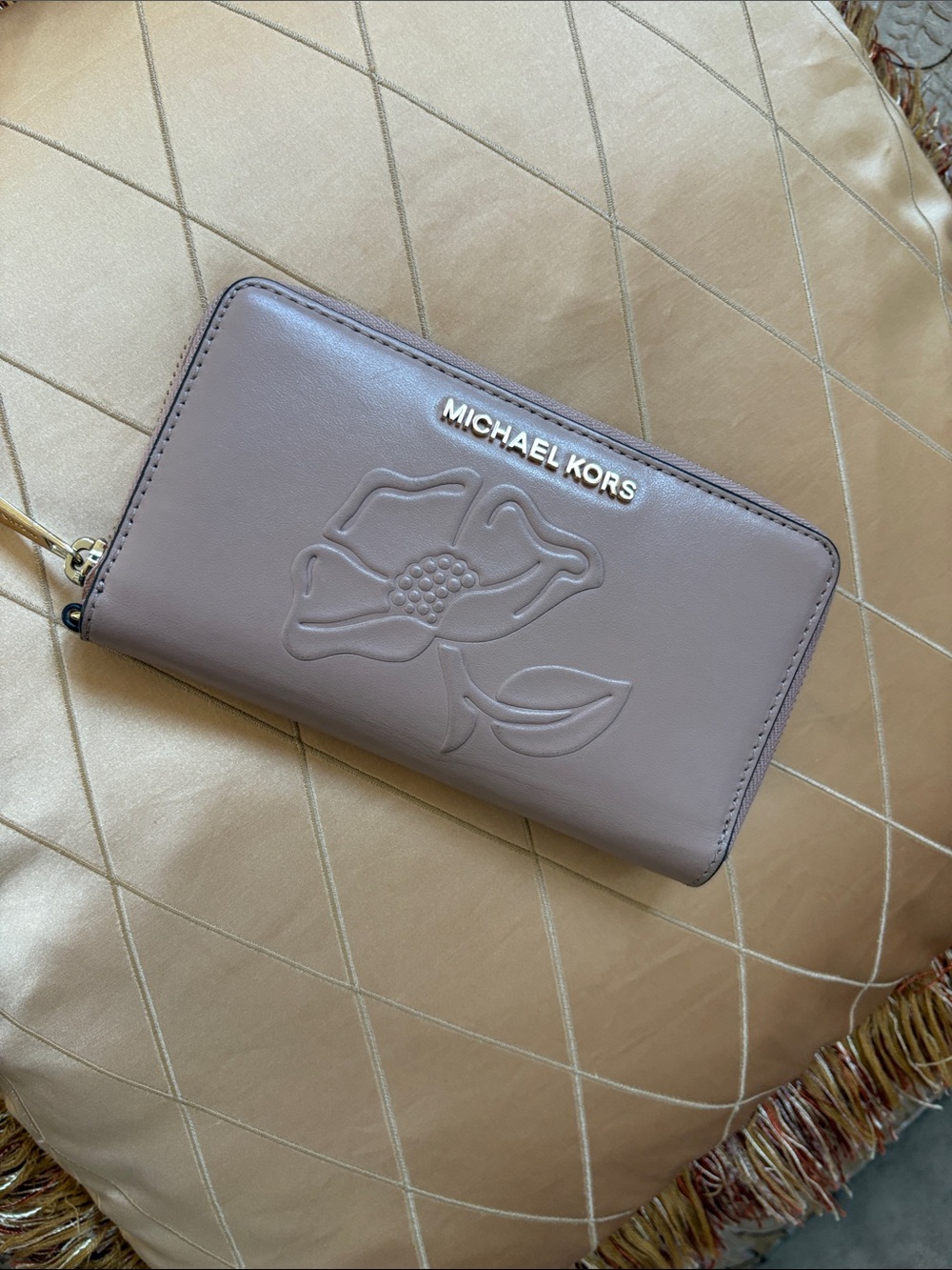 Michael Kors Lilac Floral Embossed Zip Wallet